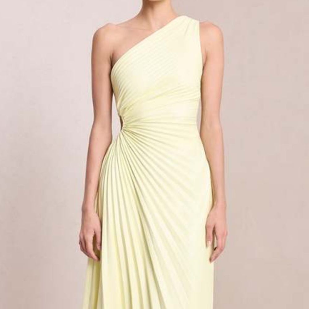 A.L.C. Delfina Vegan Leather Pleated Dress in Canary